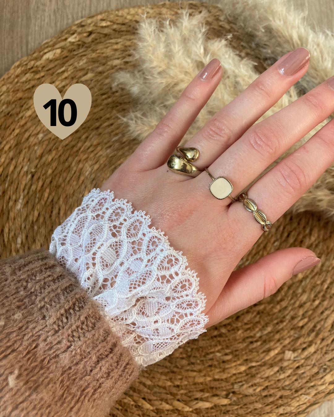 Manchettes amovibles en dentelle brodée blanche – Image 13